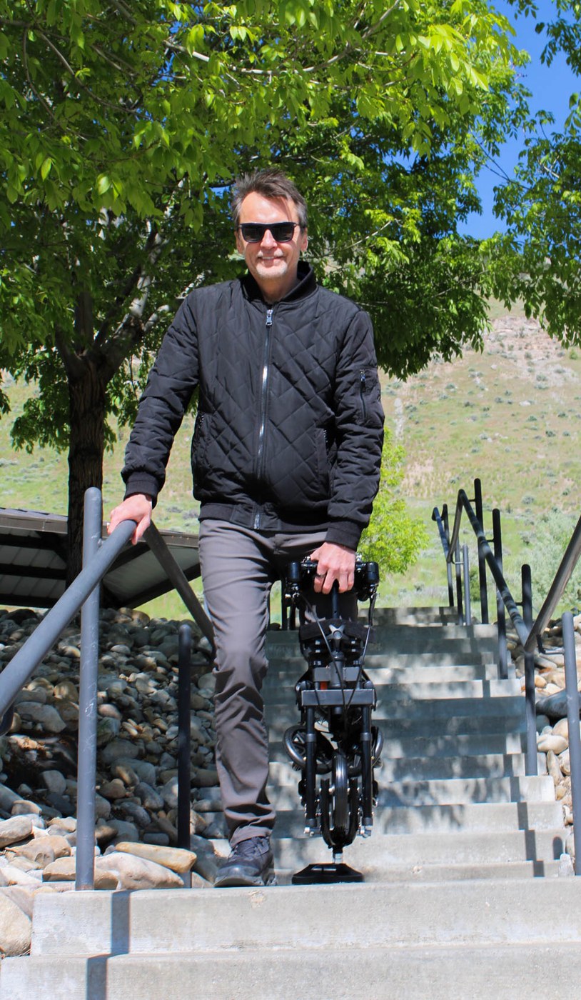 EaziStep scooter-crutch near stairs